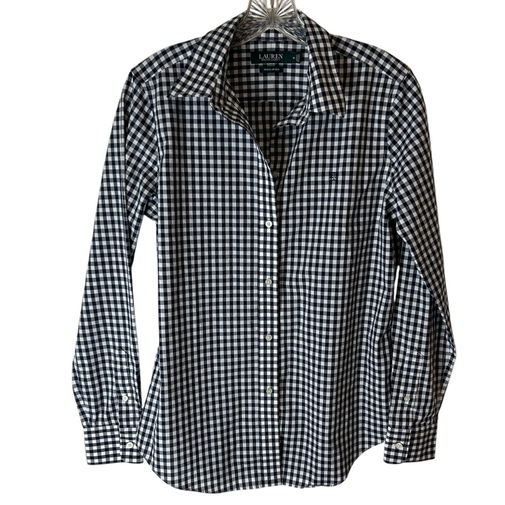 Ralph Lauren Non-Iron Button-Up Shirt – Blue & White Checkered – Size Medium